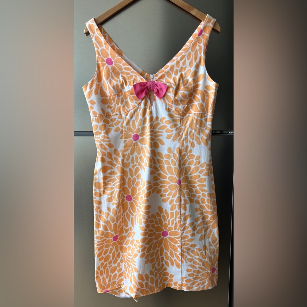 Sara Campbell Floral Shift Dress Pink Bow Detail Size 10 Cotton